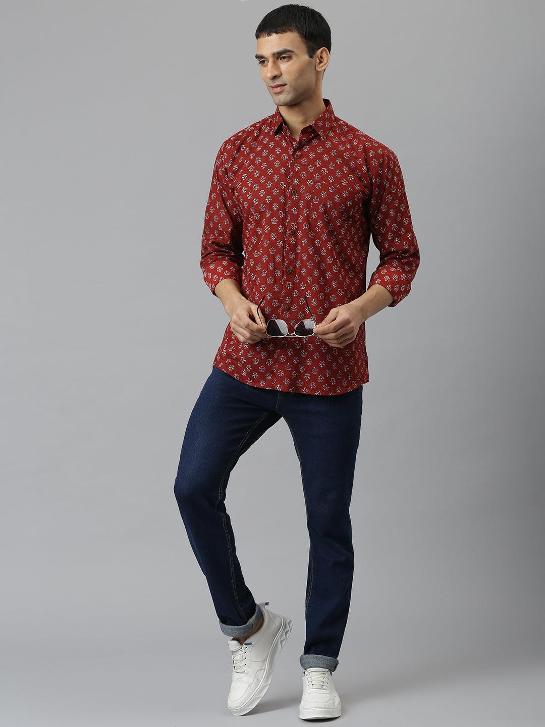 Millennial Men Maroon & Blue  Cotton  Full Sleeve  Shirt for Men-MMF0279 - Zarivedaworld.com