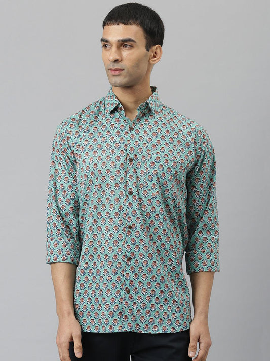 Millennial Men Sea Green & Blue  Cotton  Full Sleeve  Shirt for Men-MMF0280 - Zarivedaworld.com