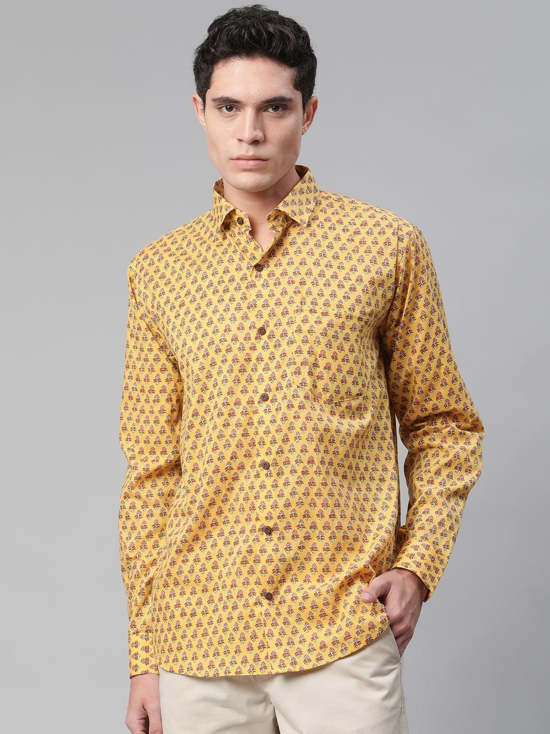 Millennial Men Mustard & Pink Cotton  Full Sleeve  Shirt for Men-MMF0282 - Zarivedaworld.com