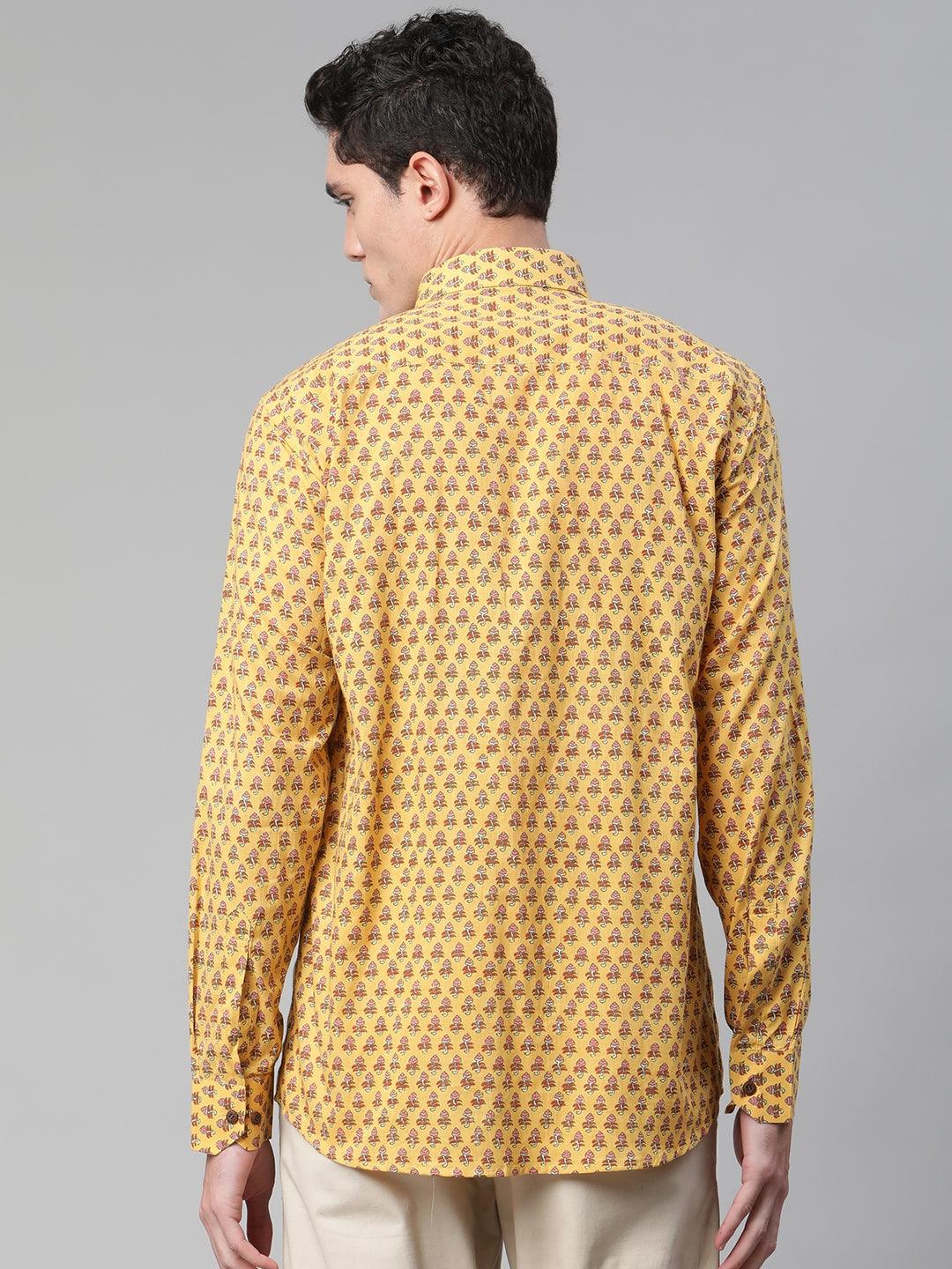 Millennial Men Mustard & Pink Cotton  Full Sleeve  Shirt for Men-MMF0282 - Zarivedaworld.com