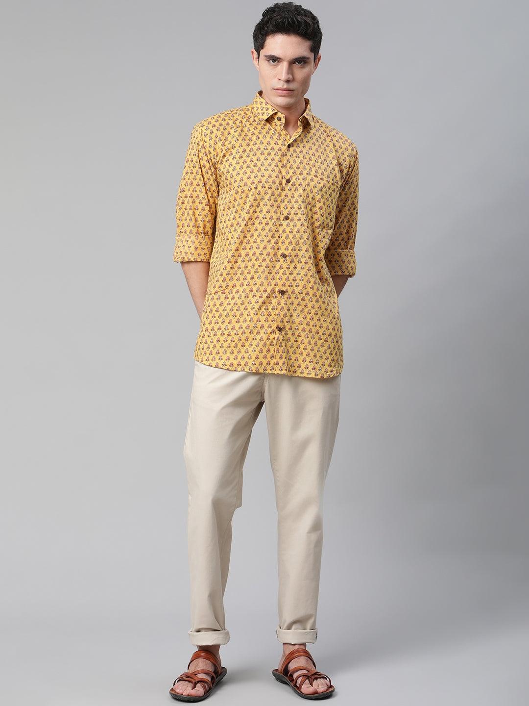 Millennial Men Mustard & Pink Cotton  Full Sleeve  Shirt for Men-MMF0282 - Zarivedaworld.com