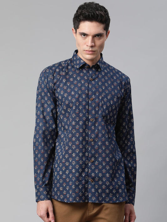 Millennial Men Navy  & White  Cotton  Full Sleeve  Shirt for Men-MMF0286 - Zarivedaworld.com