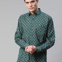 Millennial Men Teal Green & Green Cotton  Full Sleeve  Shirt for Men-MMF0287 - Zarivedaworld.com