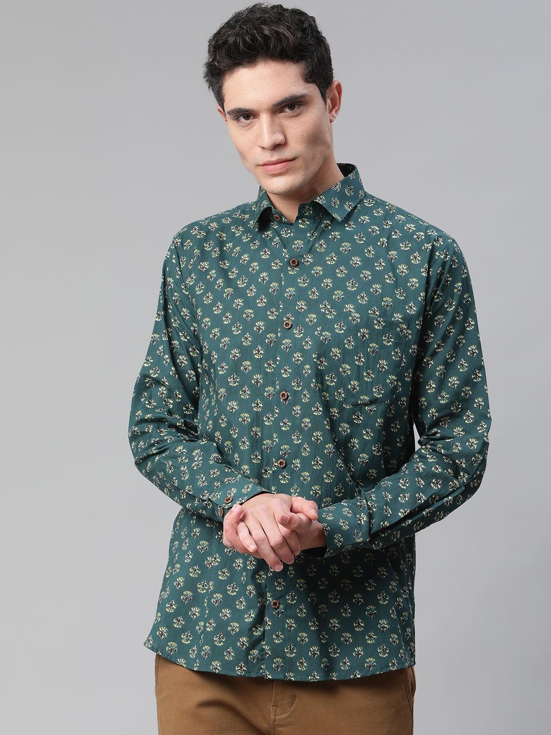 Millennial Men Teal Green & Green Cotton  Full Sleeve  Shirt for Men-MMF0287 - Zarivedaworld.com