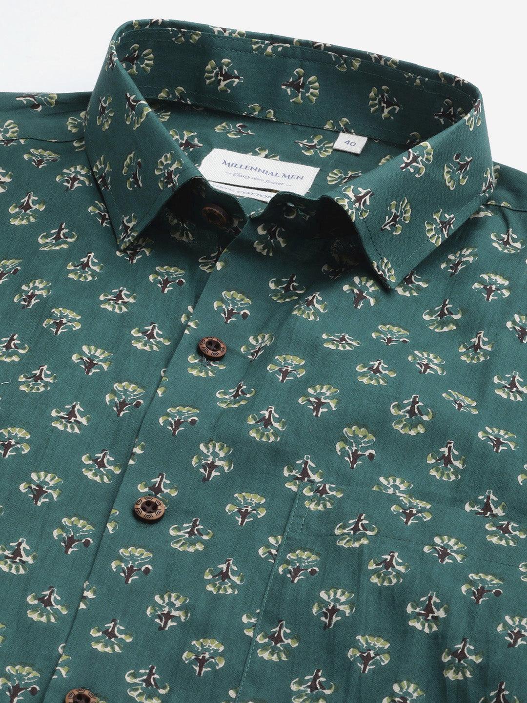 Millennial Men Teal Green & Green Cotton  Full Sleeve  Shirt for Men-MMF0287 - Zarivedaworld.com