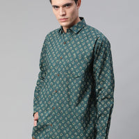 Millennial Men Teal Green & Green Cotton  Full Sleeve  Shirt for Men-MMF0287 - Zarivedaworld.com