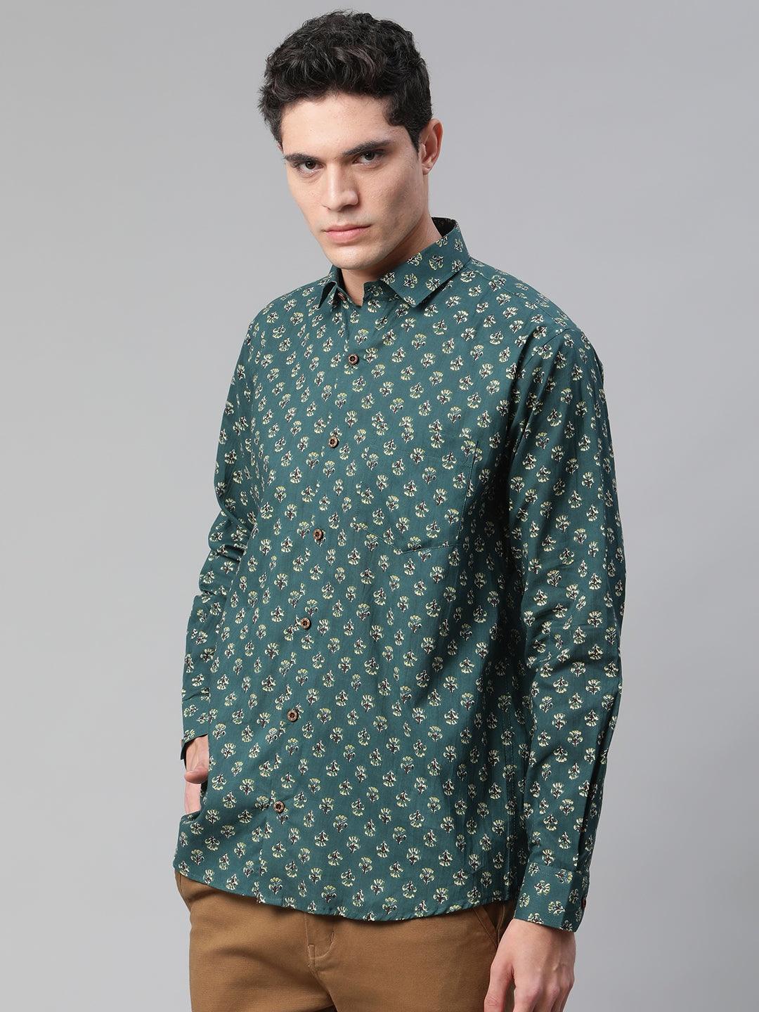 Millennial Men Teal Green & Green Cotton  Full Sleeve  Shirt for Men-MMF0287 - Zarivedaworld.com