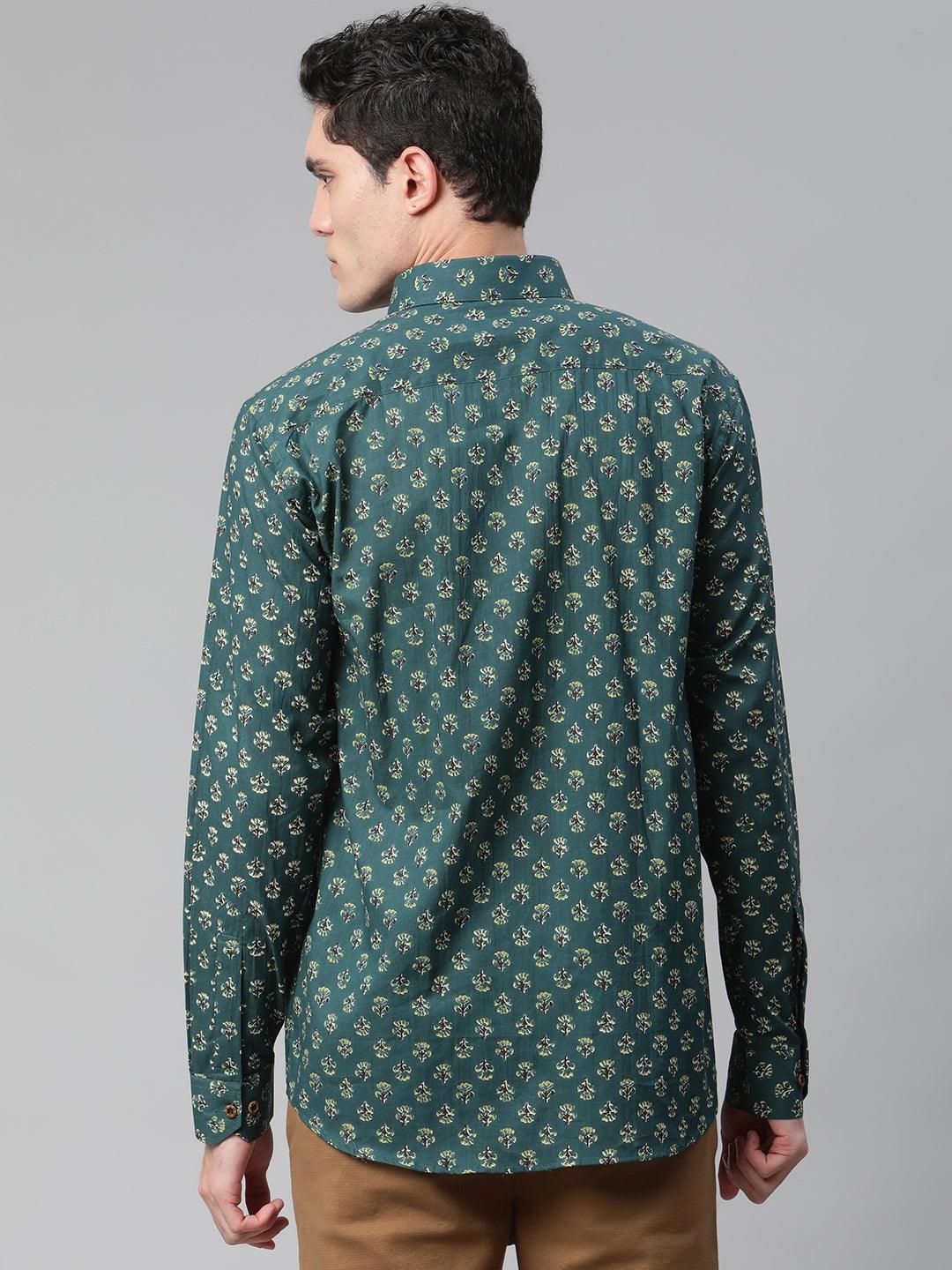 Millennial Men Teal Green & Green Cotton  Full Sleeve  Shirt for Men-MMF0287 - Zarivedaworld.com