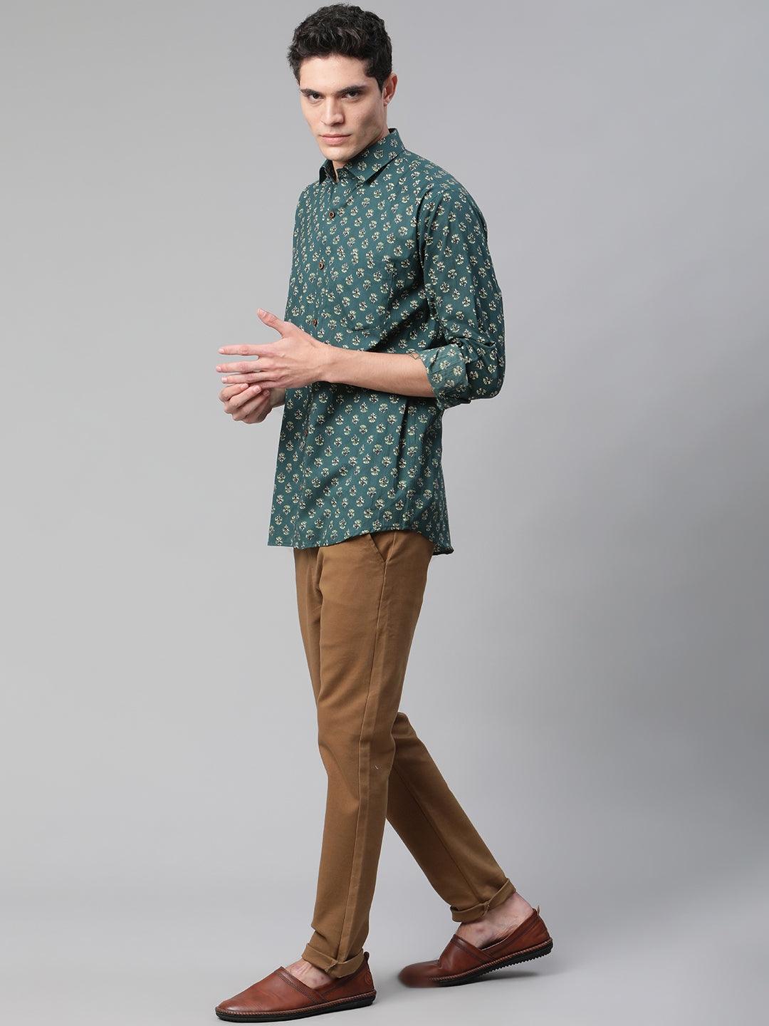 Millennial Men Teal Green & Green Cotton  Full Sleeve  Shirt for Men-MMF0287 - Zarivedaworld.com