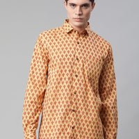 Millennial Men Mustard & Pink Cotton  Full Sleeve  Shirt for Men-MMF0289 - Zarivedaworld.com