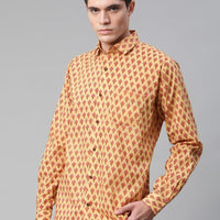 Millennial Men Mustard & Pink Cotton  Full Sleeve  Shirt for Men-MMF0289 - Zarivedaworld.com