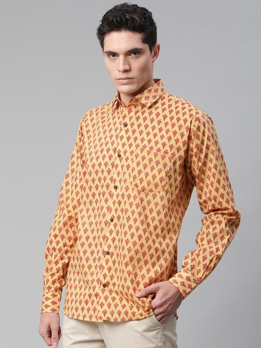 Millennial Men Mustard & Pink Cotton  Full Sleeve  Shirt for Men-MMF0289 - Zarivedaworld.com