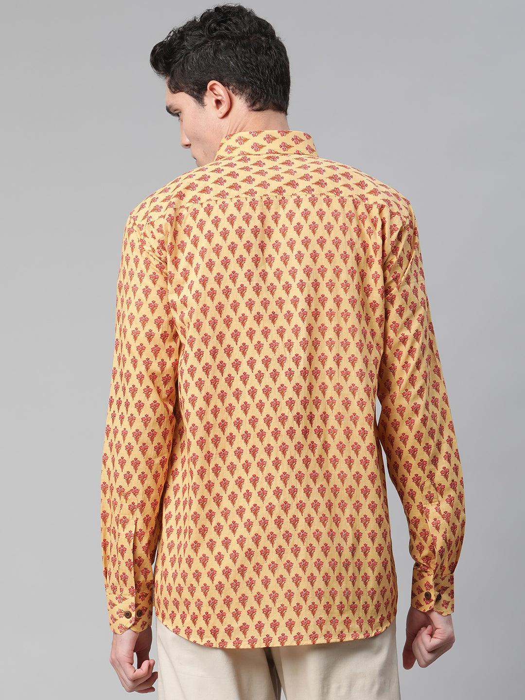 Millennial Men Mustard & Pink Cotton  Full Sleeve  Shirt for Men-MMF0289 - Zarivedaworld.com