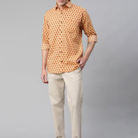 Millennial Men Mustard & Pink Cotton  Full Sleeve  Shirt for Men-MMF0289 - Zarivedaworld.com