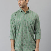 Millennial Men Green & White  Cotton  Full Sleeve  Shirt for Men-MMF0290 - Zarivedaworld.com