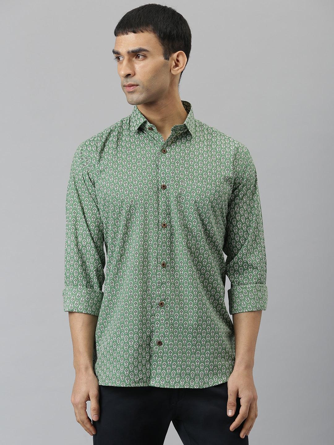 Millennial Men Green & White  Cotton  Full Sleeve  Shirt for Men-MMF0290 - Zarivedaworld.com