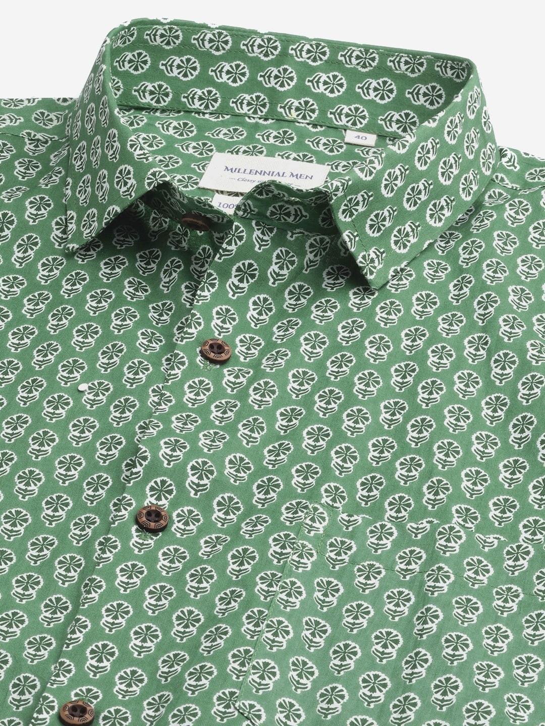 Millennial Men Green & White  Cotton  Full Sleeve  Shirt for Men-MMF0290 - Zarivedaworld.com