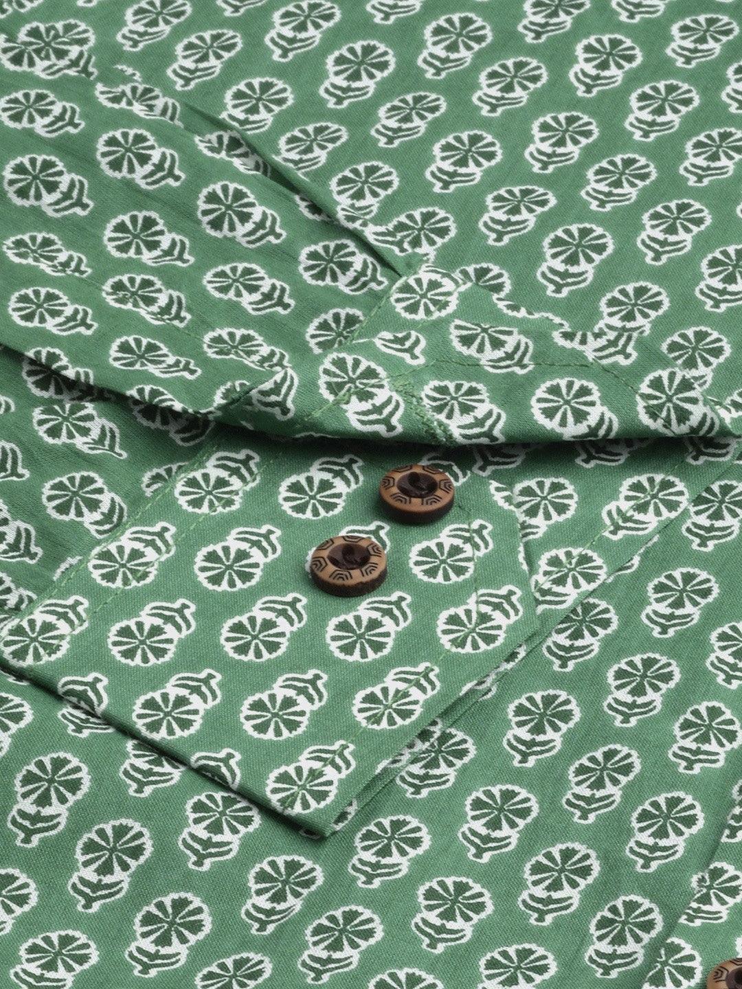 Millennial Men Green & White  Cotton  Full Sleeve  Shirt for Men-MMF0290 - Zarivedaworld.com