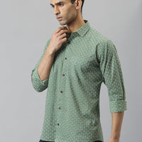 Millennial Men Green & White  Cotton  Full Sleeve  Shirt for Men-MMF0290 - Zarivedaworld.com