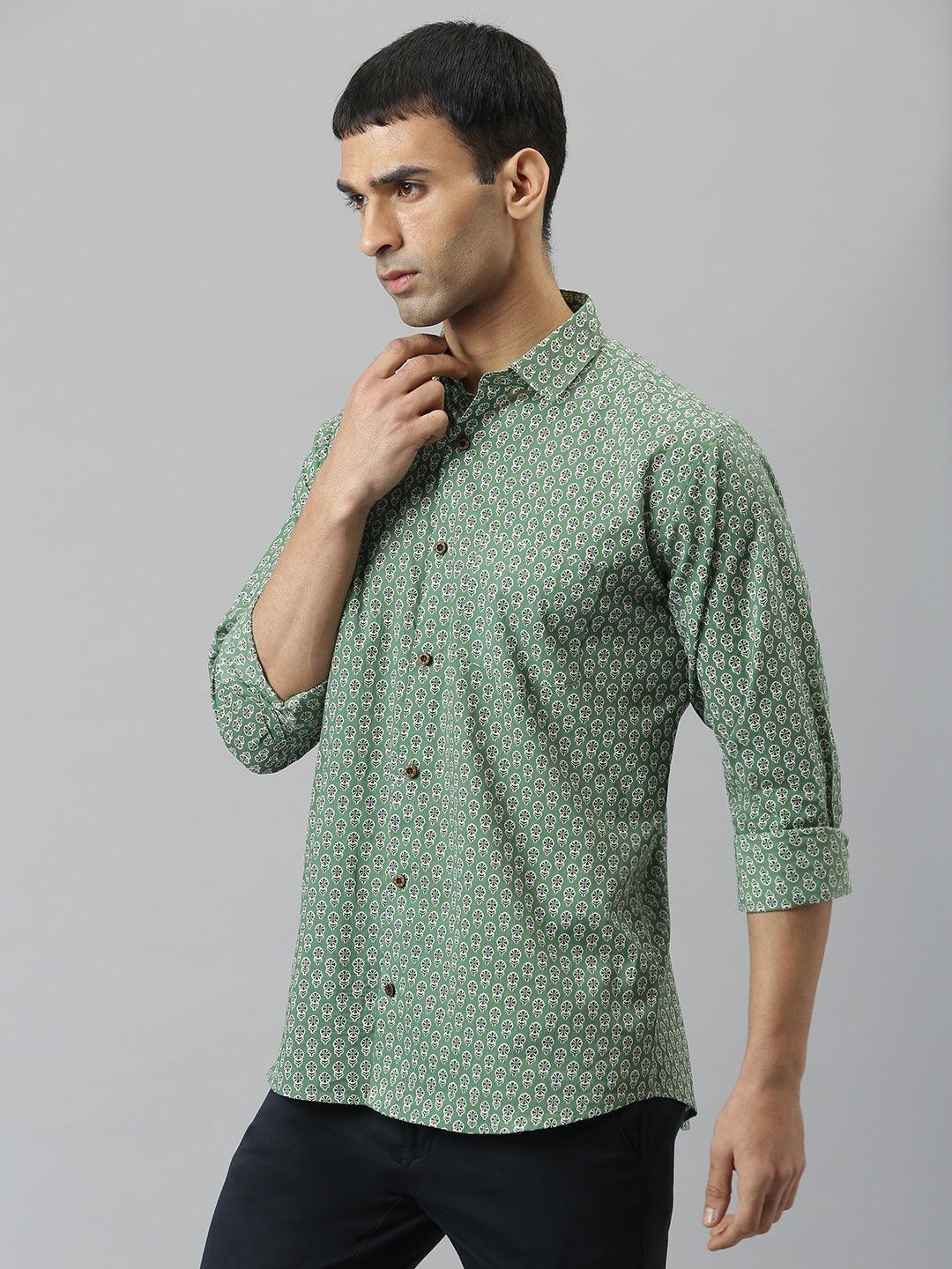 Millennial Men Green & White  Cotton  Full Sleeve  Shirt for Men-MMF0290 - Zarivedaworld.com