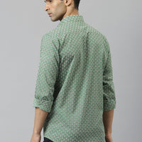 Millennial Men Green & White  Cotton  Full Sleeve  Shirt for Men-MMF0290 - Zarivedaworld.com