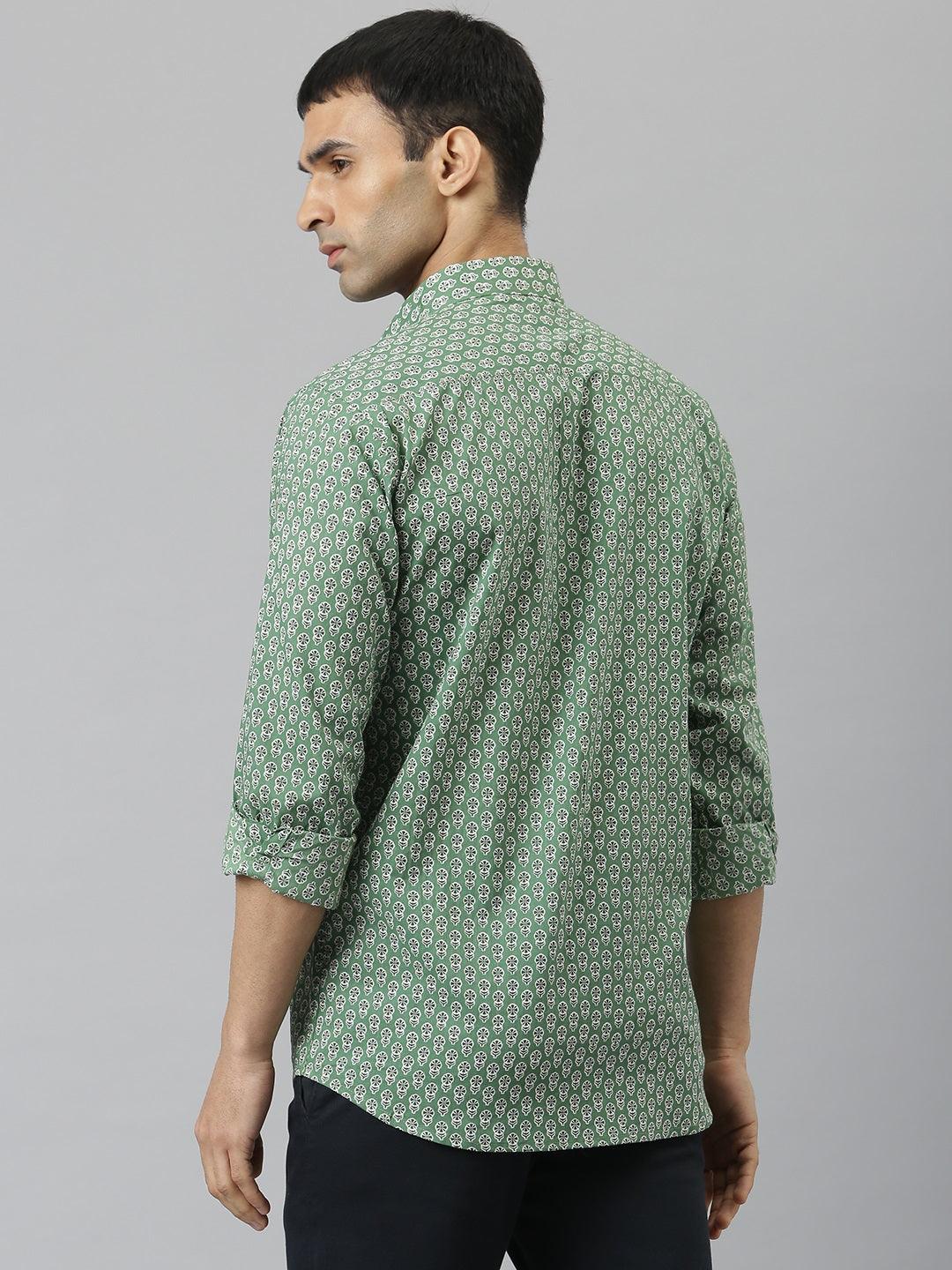 Millennial Men Green & White  Cotton  Full Sleeve  Shirt for Men-MMF0290 - Zarivedaworld.com