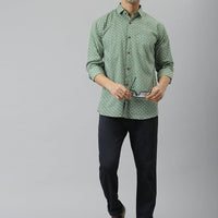 Millennial Men Green & White  Cotton  Full Sleeve  Shirt for Men-MMF0290 - Zarivedaworld.com