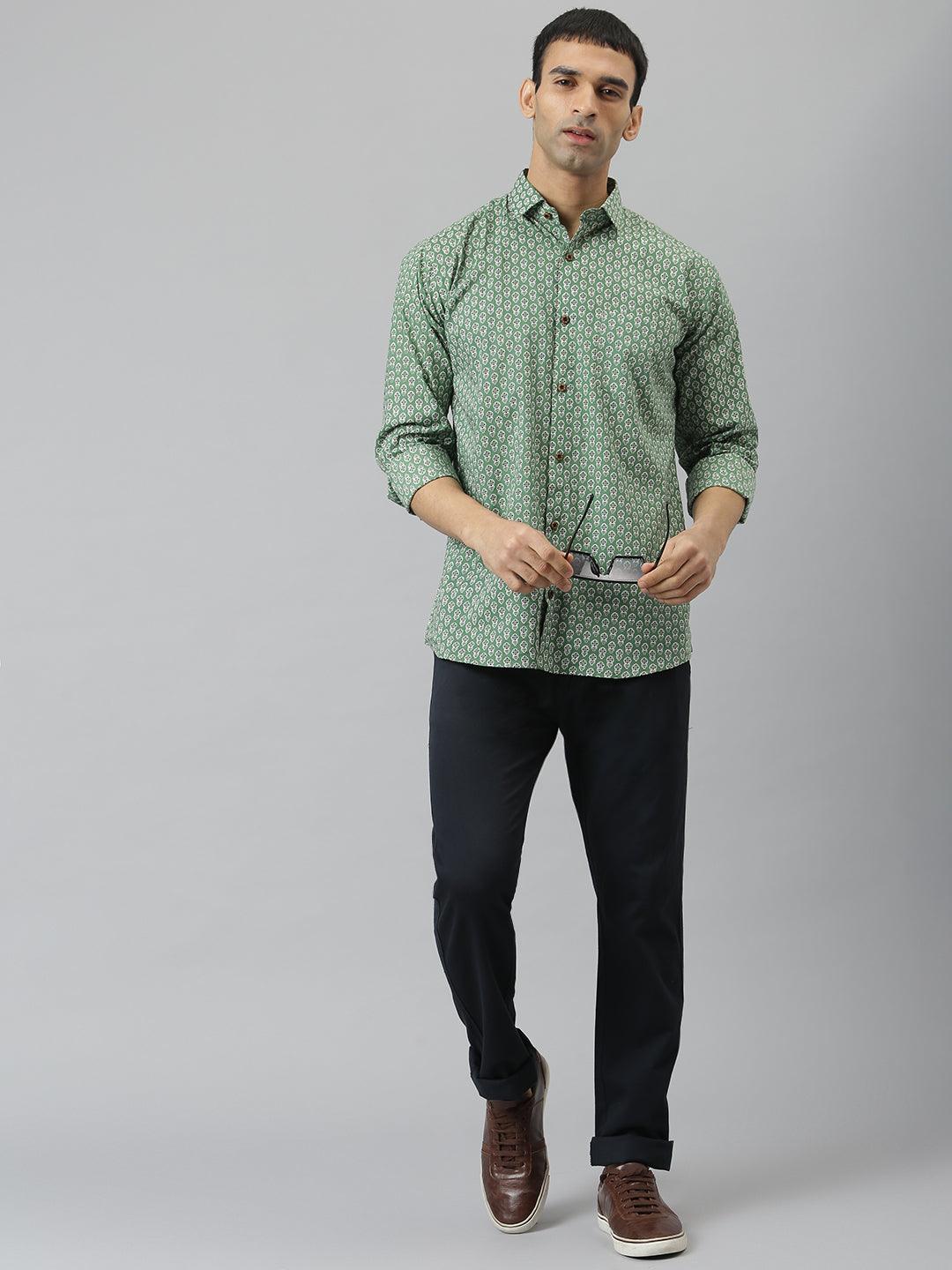 Millennial Men Green & White  Cotton  Full Sleeve  Shirt for Men-MMF0290 - Zarivedaworld.com