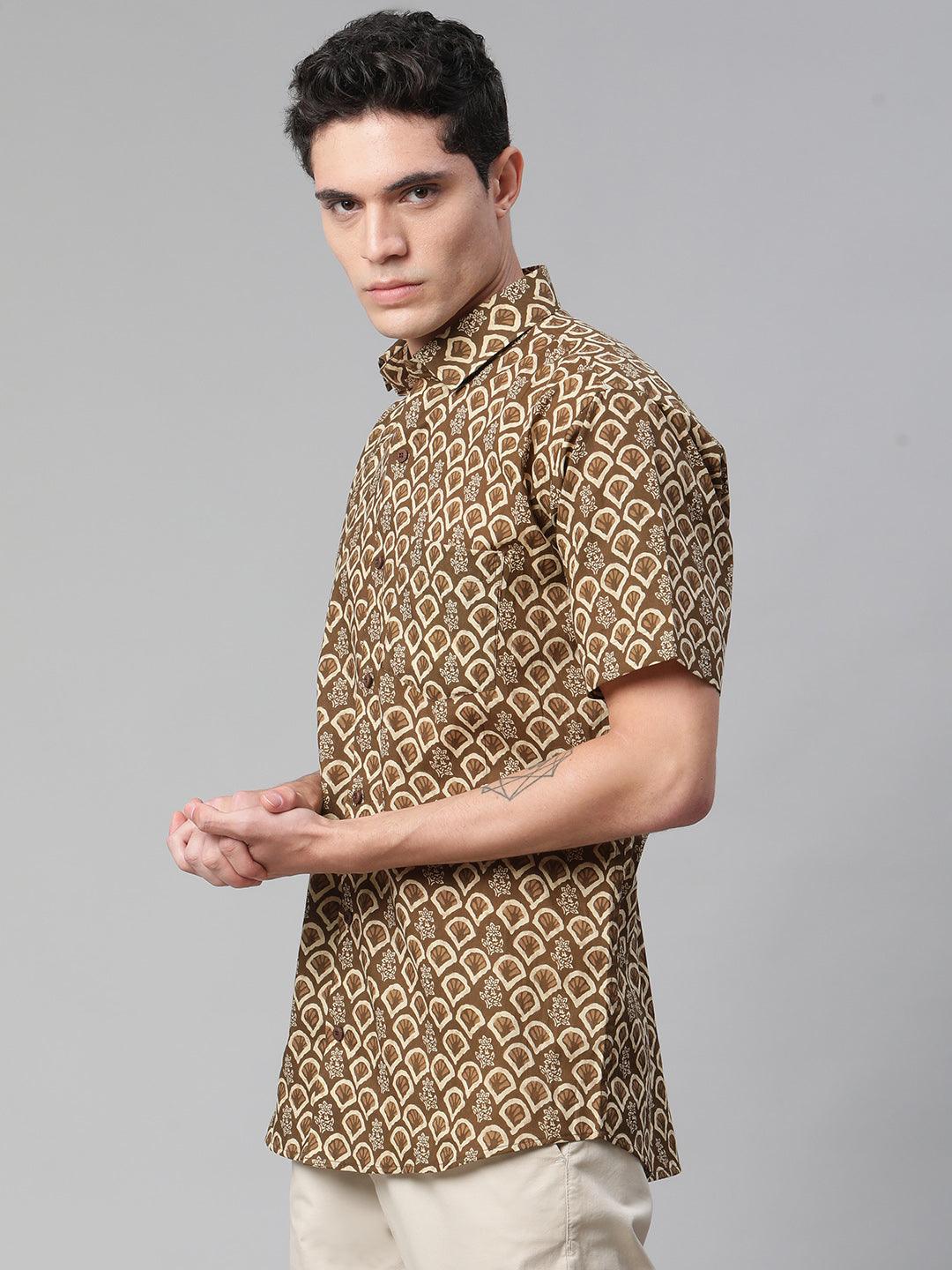 Millennial Men Brown & Beige Cotton  Half Sleeve Shirt for Men-MMH0168 - Zarivedaworld.com