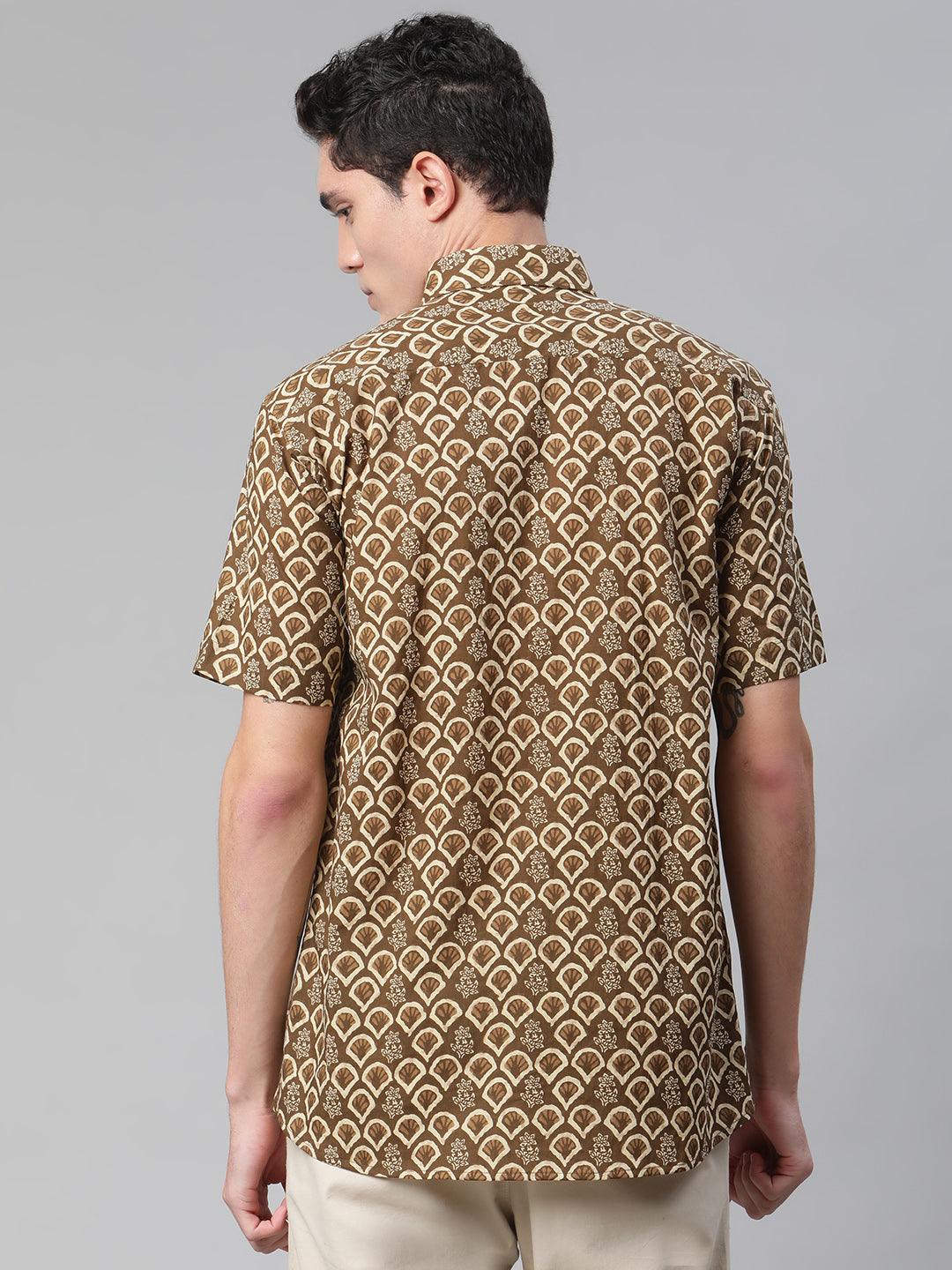 Millennial Men Brown & Beige Cotton  Half Sleeve Shirt for Men-MMH0168 - Zarivedaworld.com