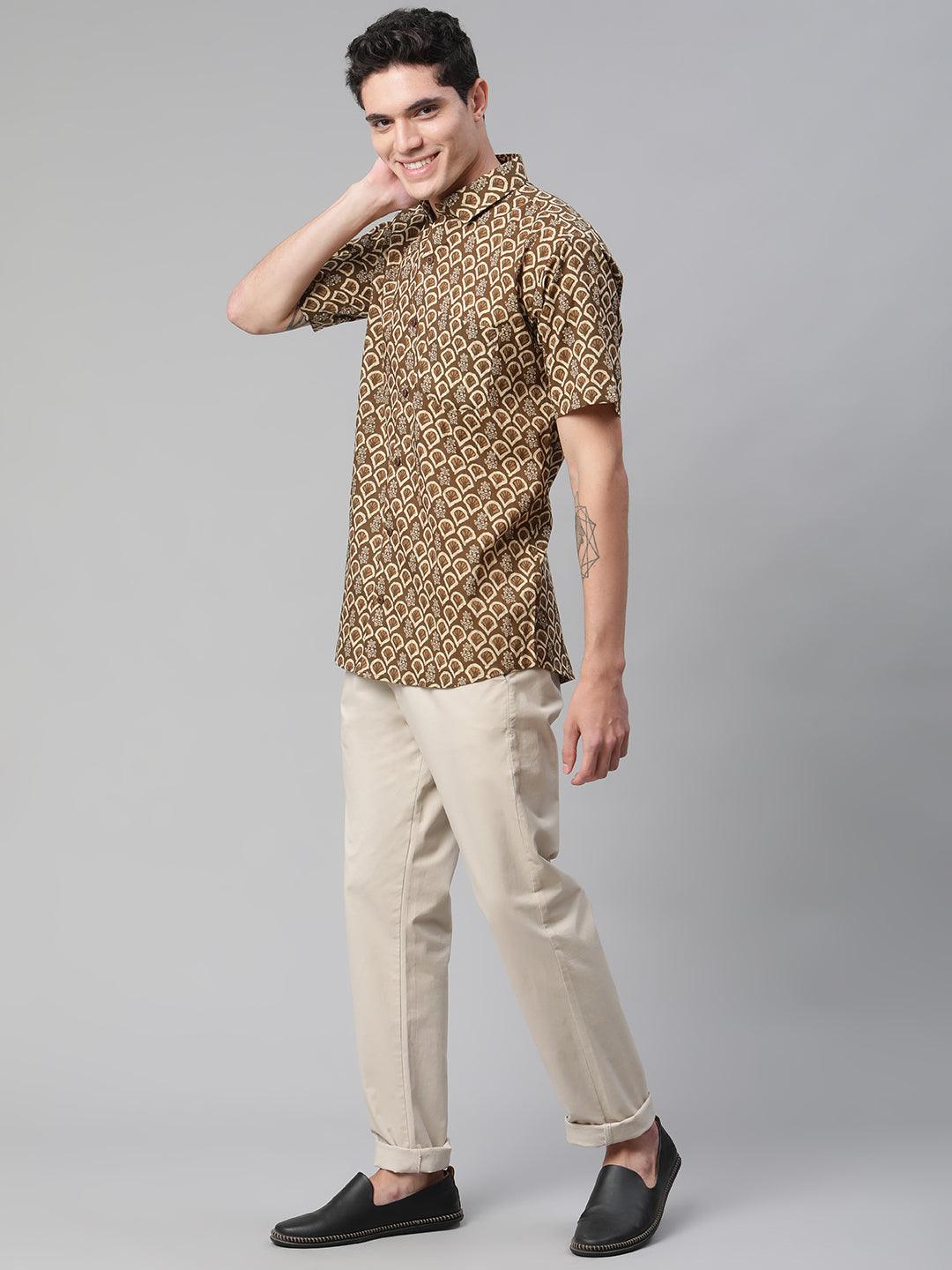 Millennial Men Brown & Beige Cotton  Half Sleeve Shirt for Men-MMH0168 - Zarivedaworld.com