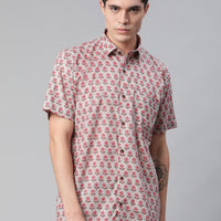 Millennial Men Grey & Pink Cotton  Half Sleeve Shirt for Men-MMH0174 - Zarivedaworld.com