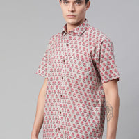 Millennial Men Grey & Pink Cotton  Half Sleeve Shirt for Men-MMH0174 - Zarivedaworld.com