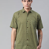 Millennial Men Green  & White Cotton  Half Sleeve Shirt for Men-MMH0175 - Zarivedaworld.com