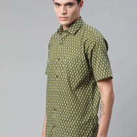 Millennial Men Green  & White Cotton  Half Sleeve Shirt for Men-MMH0175 - Zarivedaworld.com