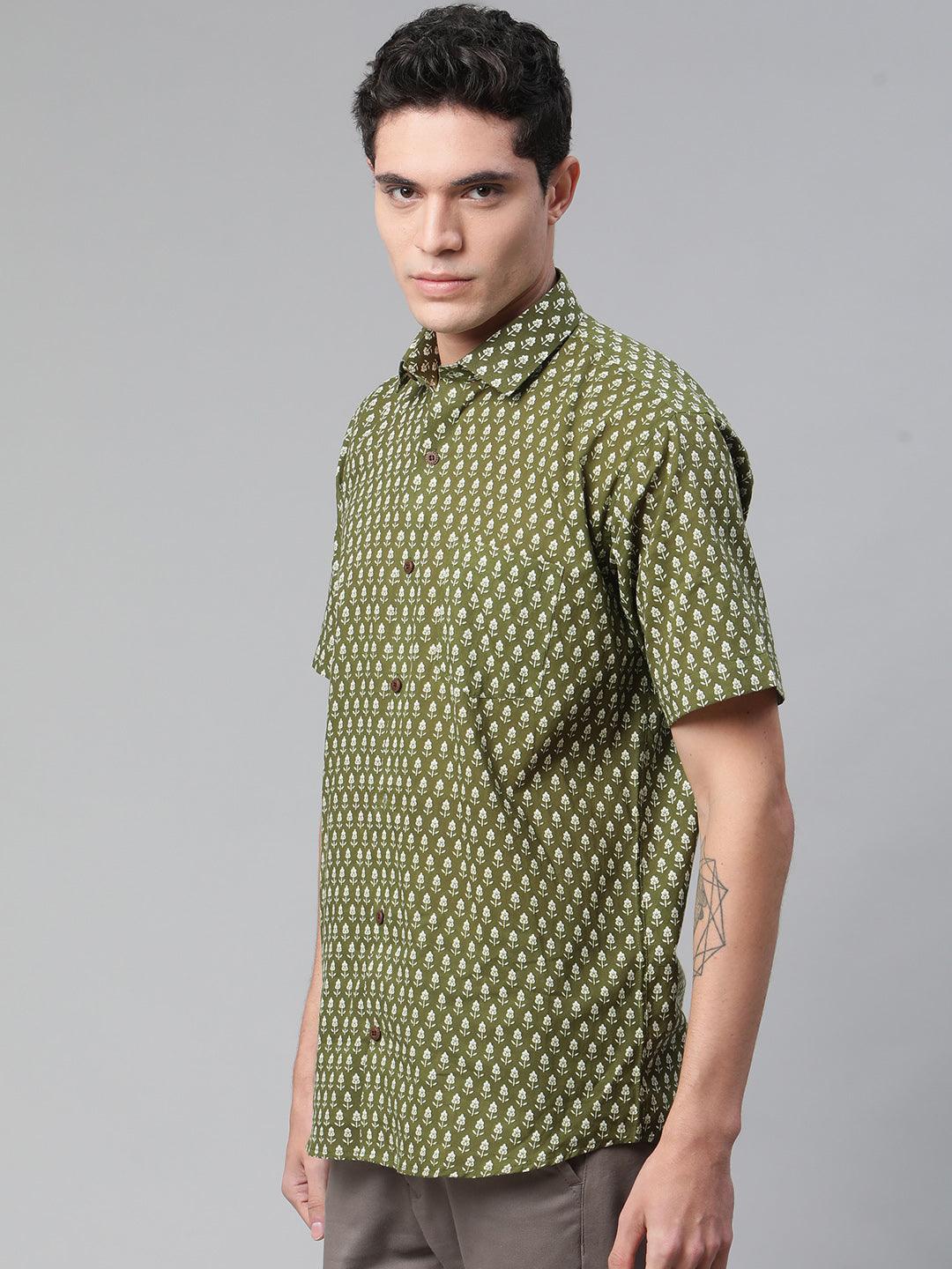 Millennial Men Green  & White Cotton  Half Sleeve Shirt for Men-MMH0175 - Zarivedaworld.com