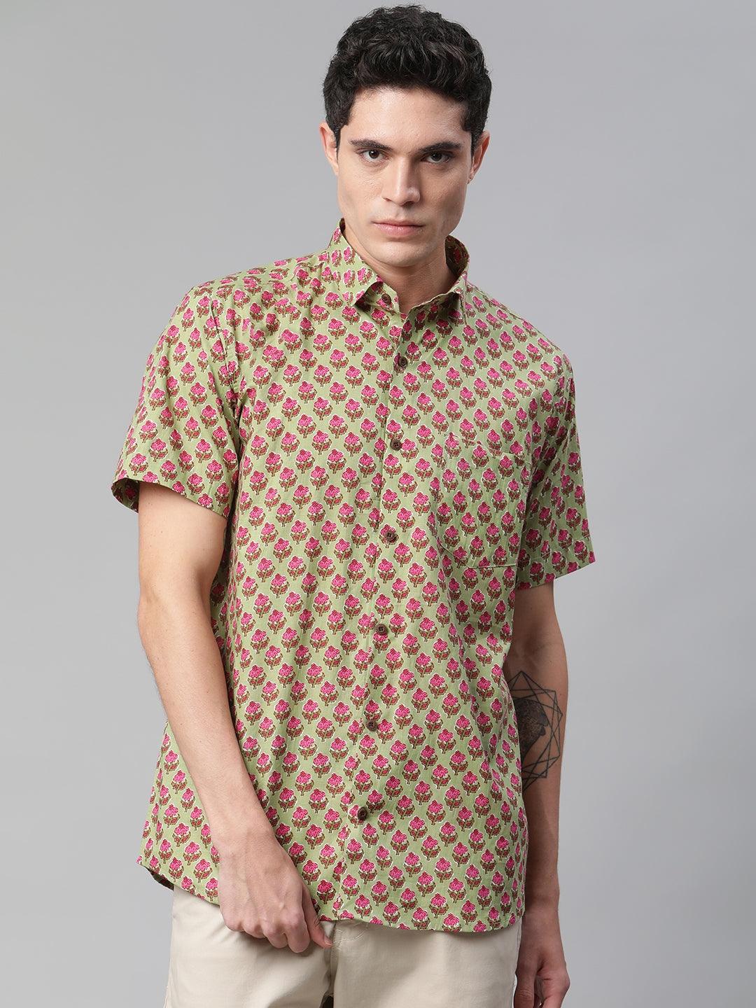 Millennial Men Green  & Pink Cotton  Half Sleeve Shirt for Men-MMH0180 - Zarivedaworld.com