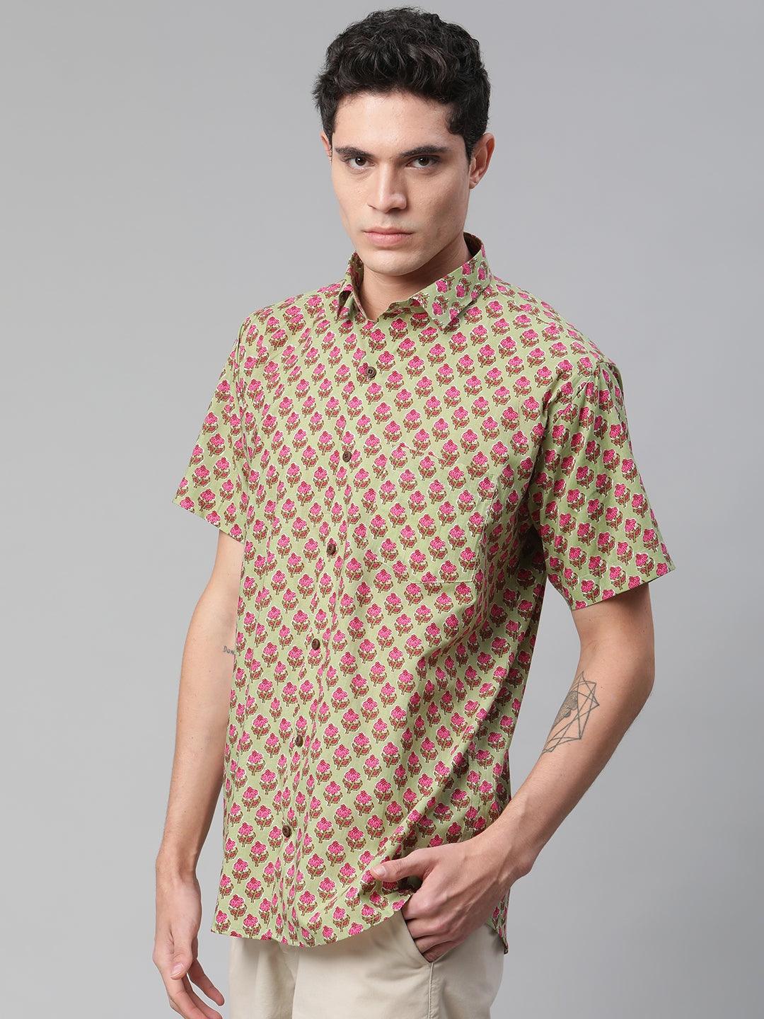 Millennial Men Green  & Pink Cotton  Half Sleeve Shirt for Men-MMH0180 - Zarivedaworld.com