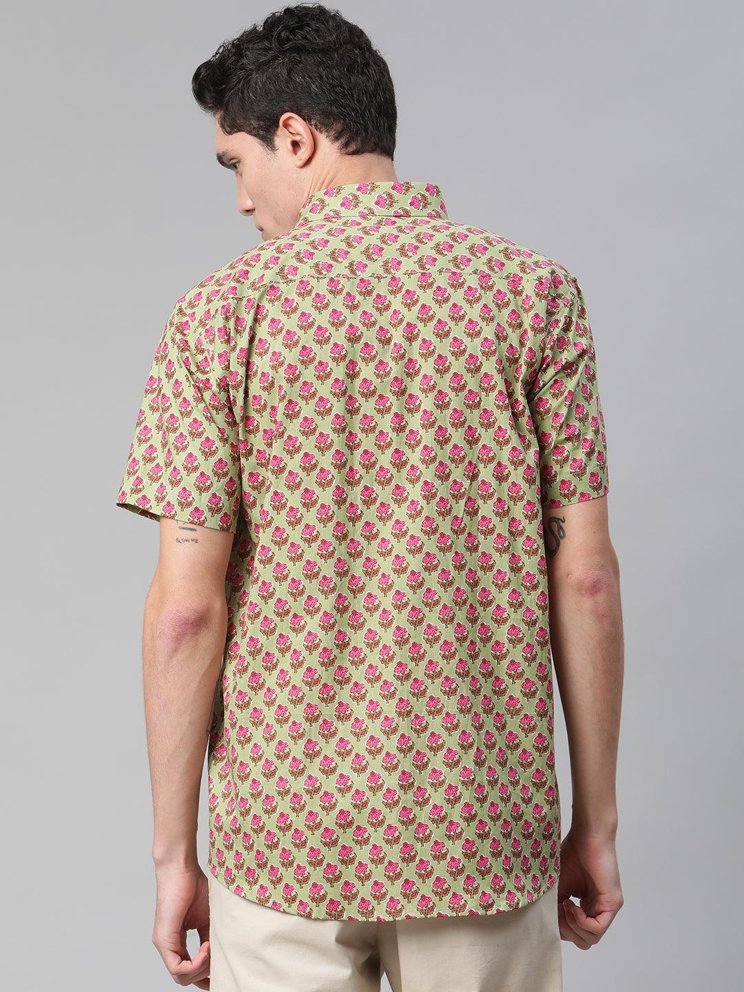 Millennial Men Green  & Pink Cotton  Half Sleeve Shirt for Men-MMH0180 - Zarivedaworld.com