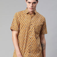 Millennial Men Mustard & Marron Cotton  Half Sleeve Shirt for Men-MMH0182 - Zarivedaworld.com