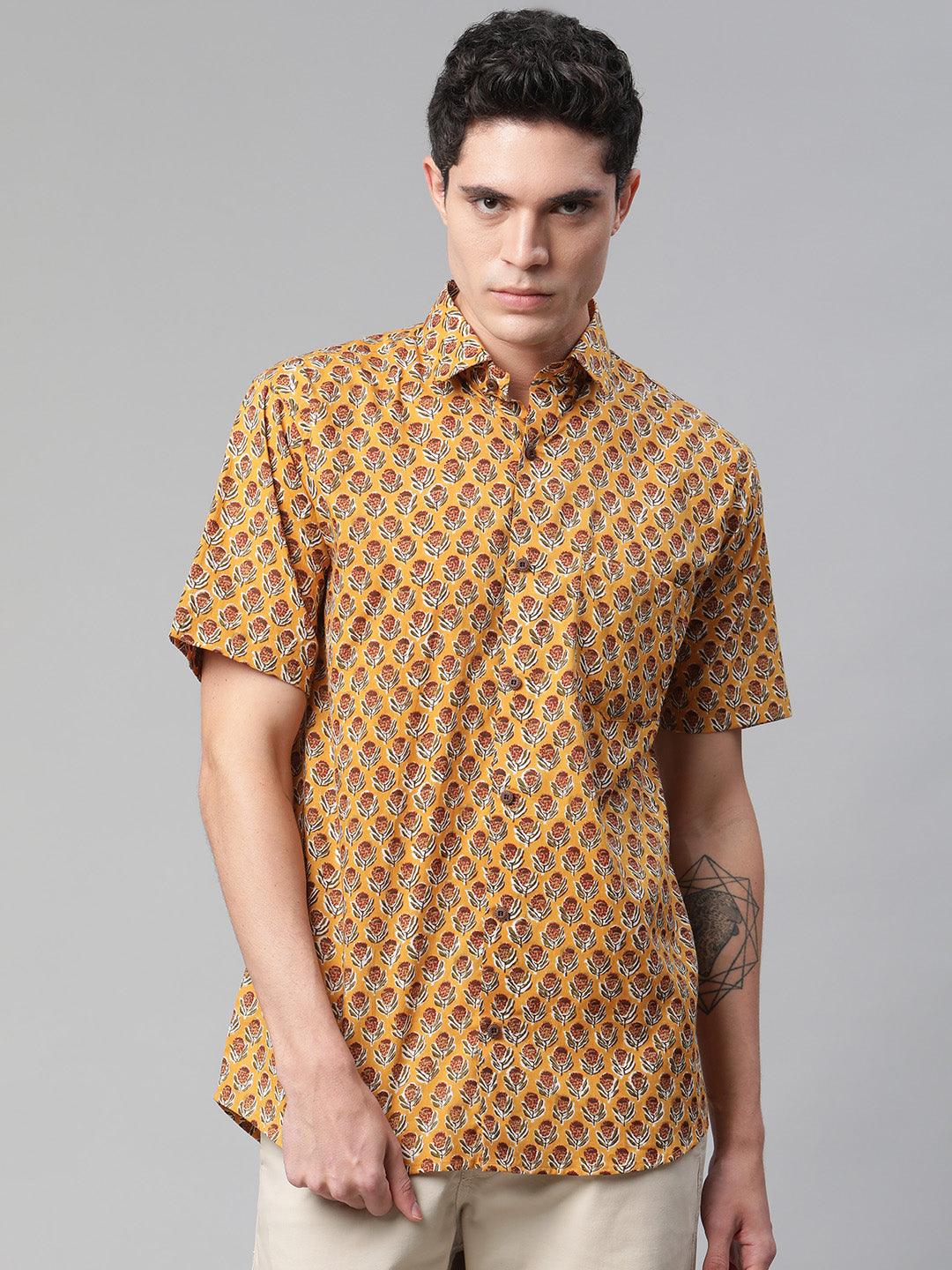 Millennial Men Mustard & Marron Cotton  Half Sleeve Shirt for Men-MMH0182 - Zarivedaworld.com