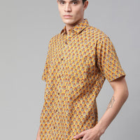 Millennial Men Mustard & Marron Cotton  Half Sleeve Shirt for Men-MMH0182 - Zarivedaworld.com