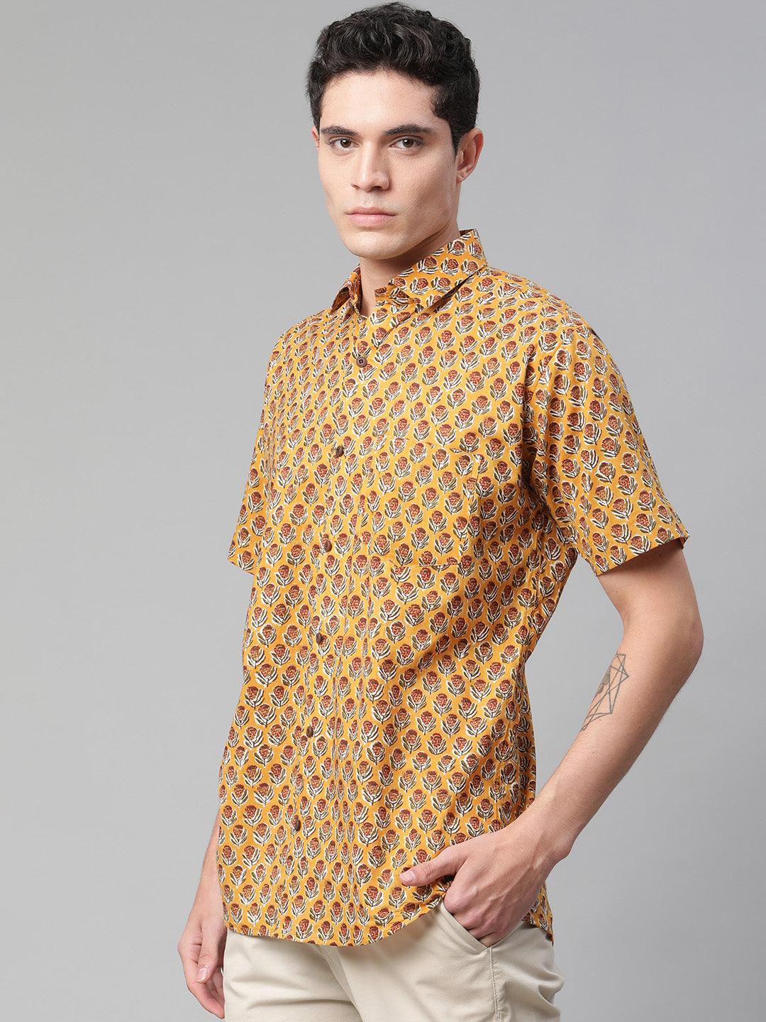 Millennial Men Mustard & Marron Cotton  Half Sleeve Shirt for Men-MMH0182 - Zarivedaworld.com