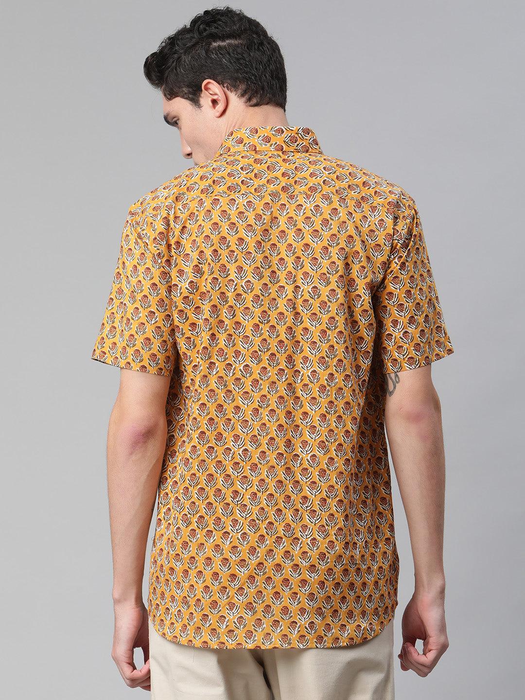 Millennial Men Mustard & Marron Cotton  Half Sleeve Shirt for Men-MMH0182 - Zarivedaworld.com