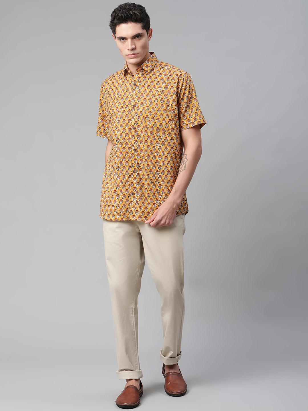 Millennial Men Mustard & Marron Cotton  Half Sleeve Shirt for Men-MMH0182 - Zarivedaworld.com