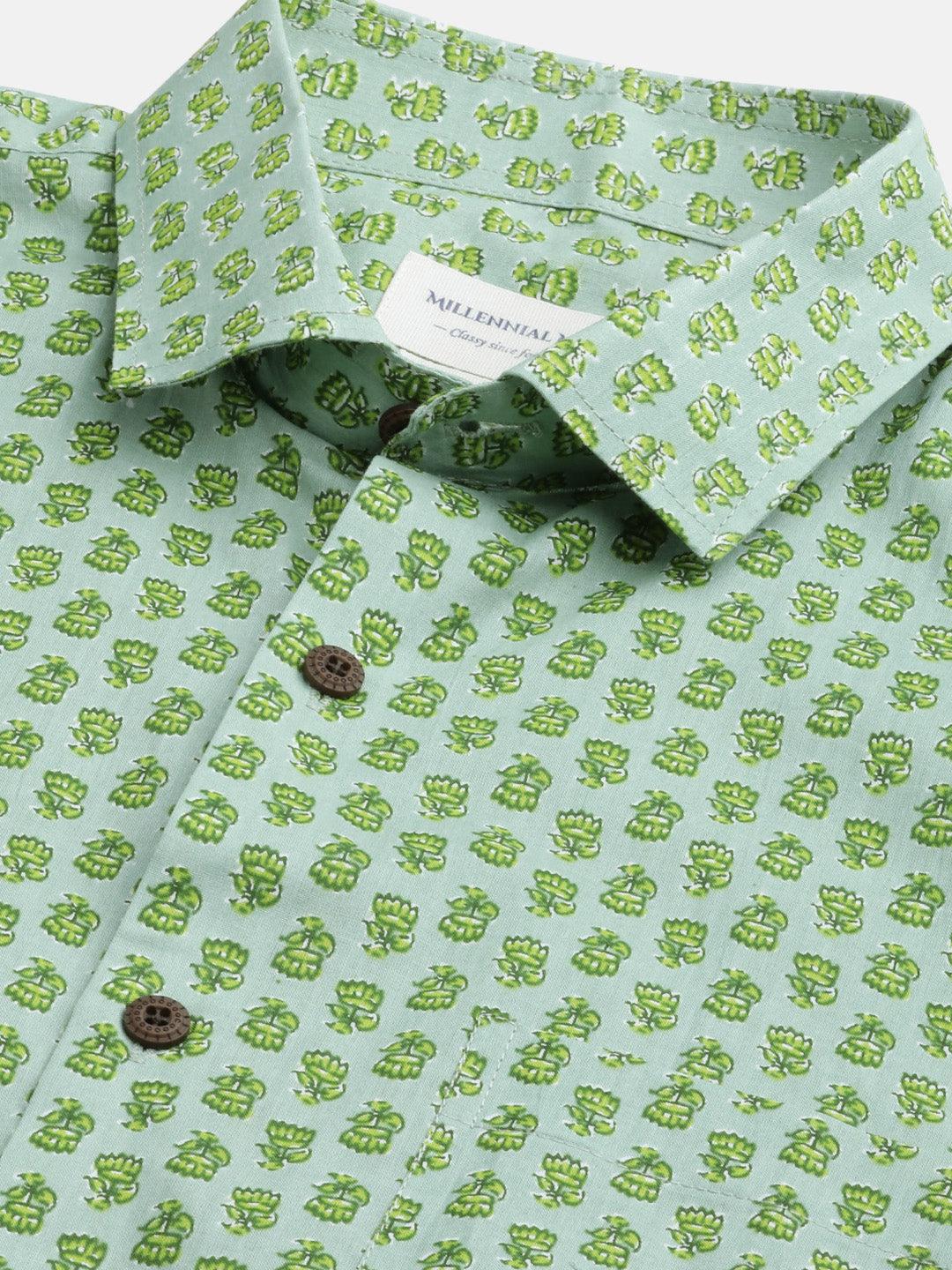 Millennial Men Light Green  & Parrot Green Cotton  Half Sleeve Shirt for Men-MMH0188 - Zarivedaworld.com