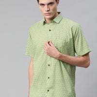 Millennial Men Green & White  Cotton  Half Sleeve Shirt for Men-MMH0189 - Zarivedaworld.com