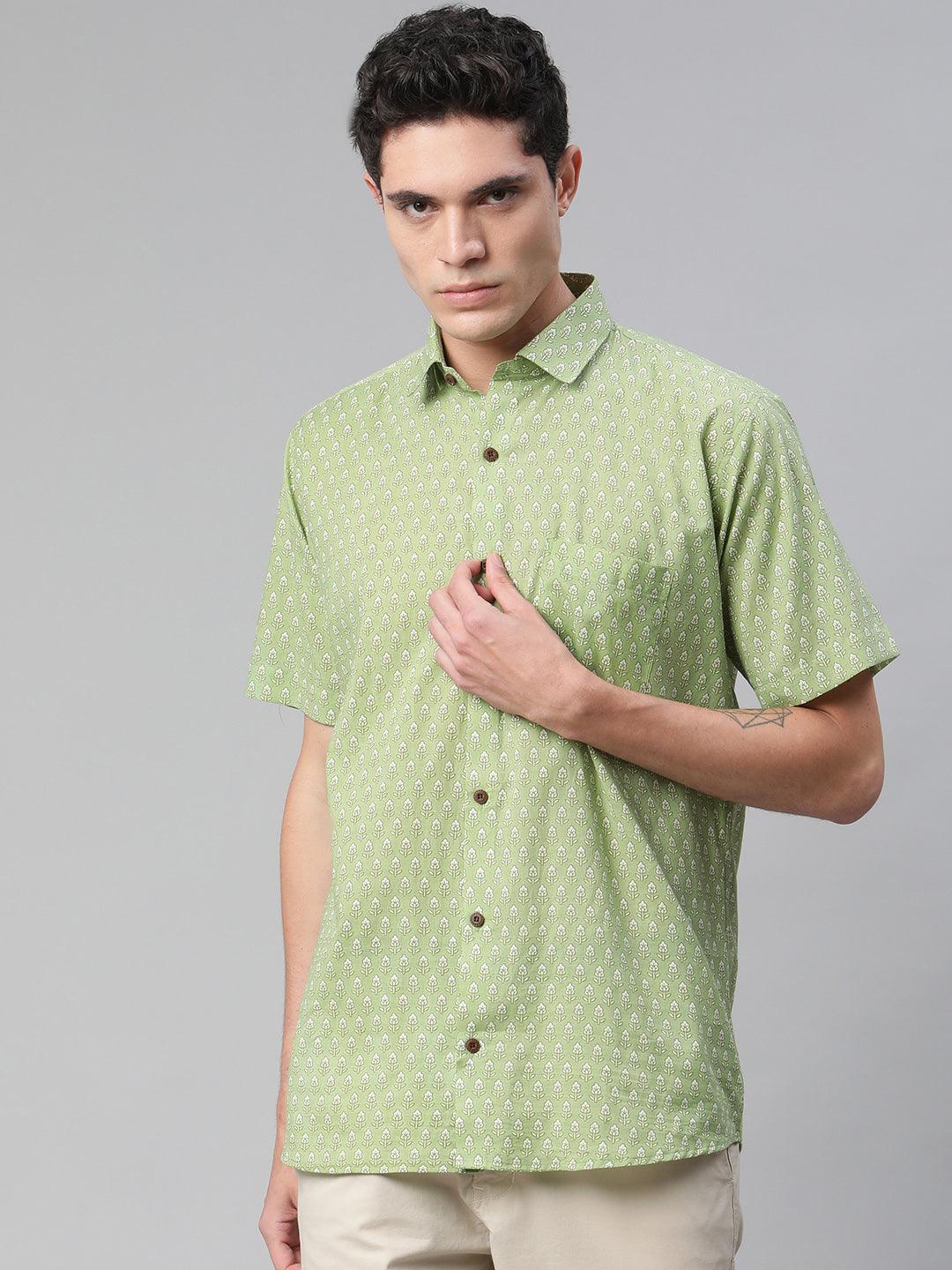 Millennial Men Green & White  Cotton  Half Sleeve Shirt for Men-MMH0189 - Zarivedaworld.com