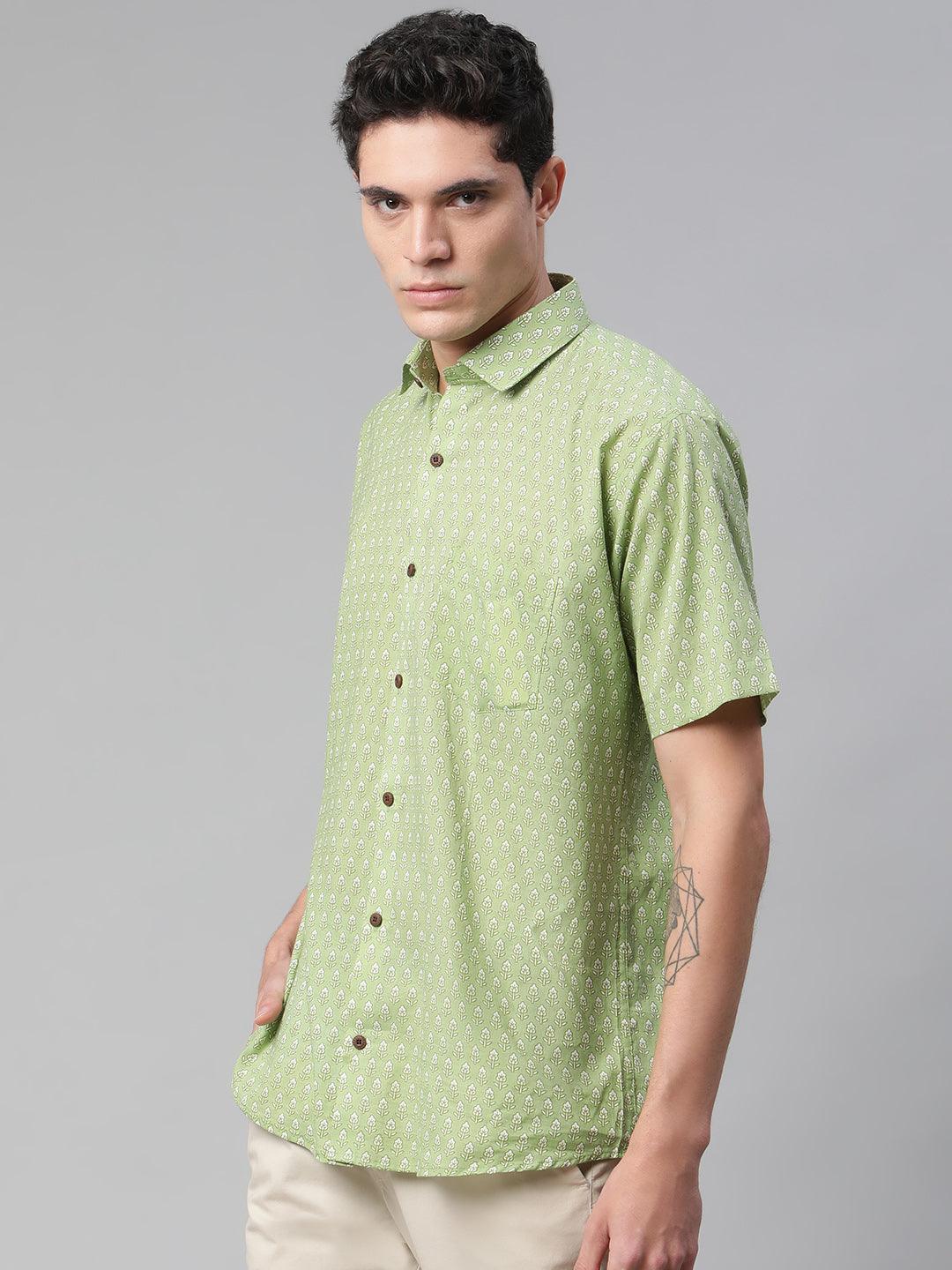 Millennial Men Green & White  Cotton  Half Sleeve Shirt for Men-MMH0189 - Zarivedaworld.com