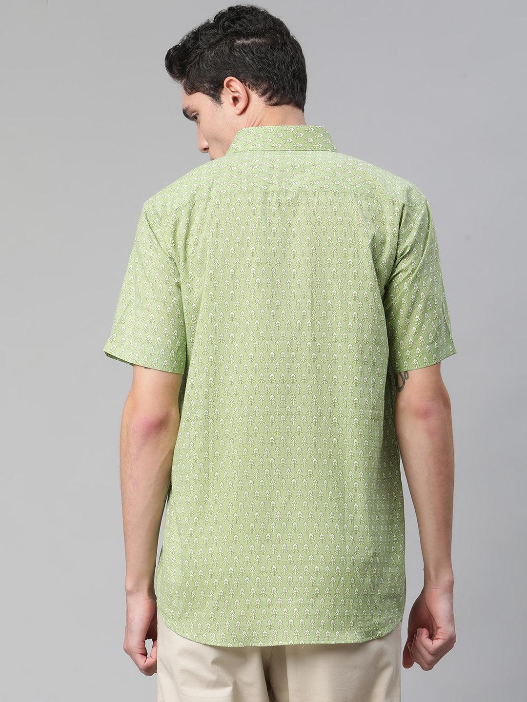 Millennial Men Green & White  Cotton  Half Sleeve Shirt for Men-MMH0189 - Zarivedaworld.com